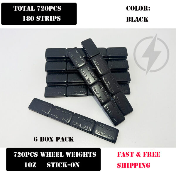 6 Box 1 oz Black Wheel Weights Stick-On Adhesive Tape 45 lbs Lead-Free 720 Pcs